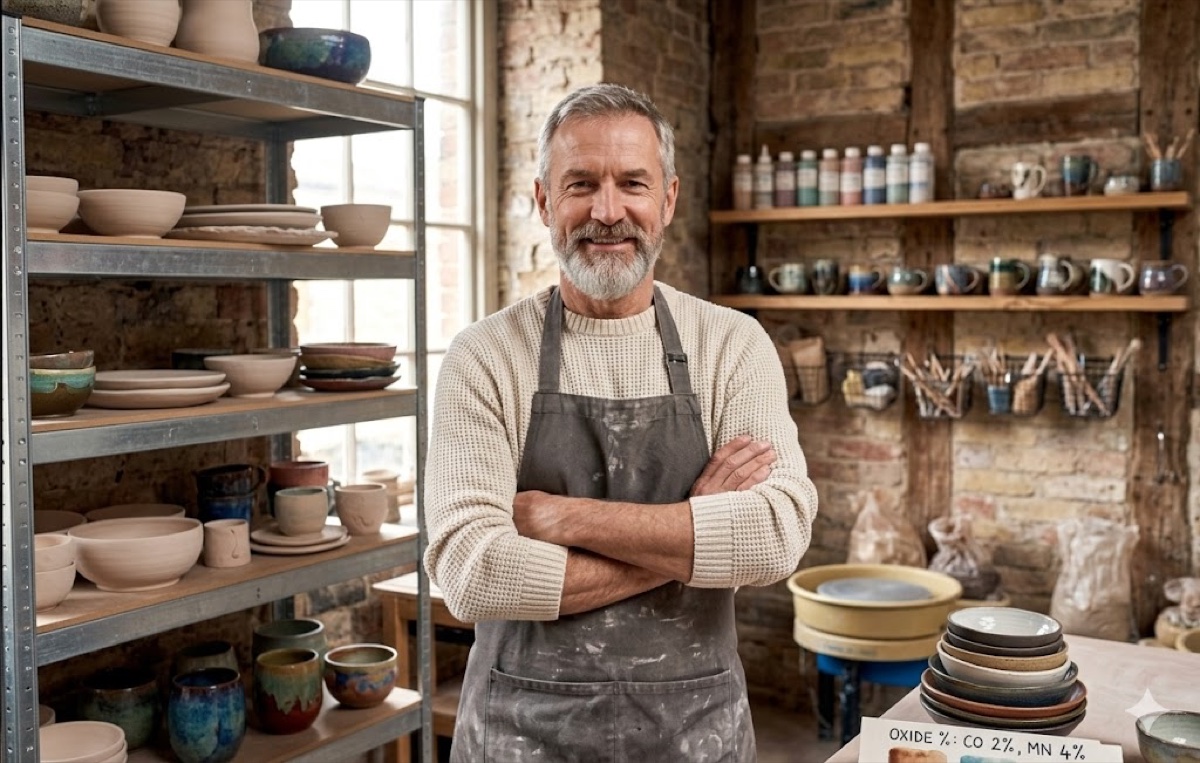 A local pottery craftsman in his studio